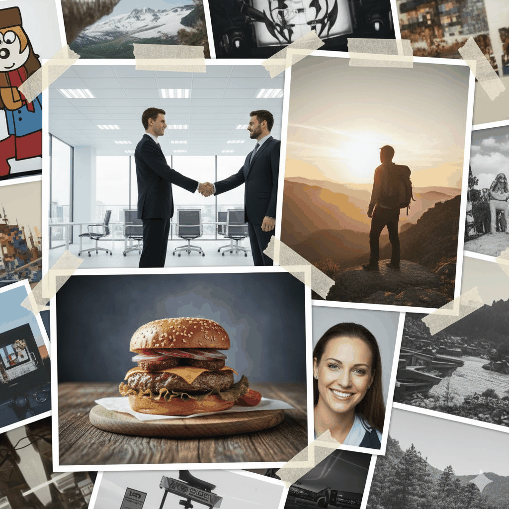 A messy collage of mismatched stock photos creating a jarring look.