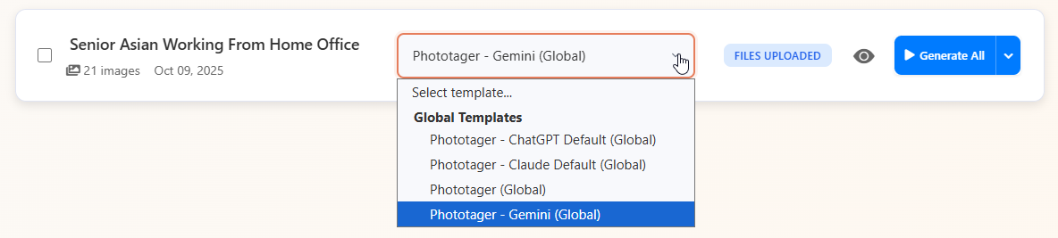 Edit template interface
