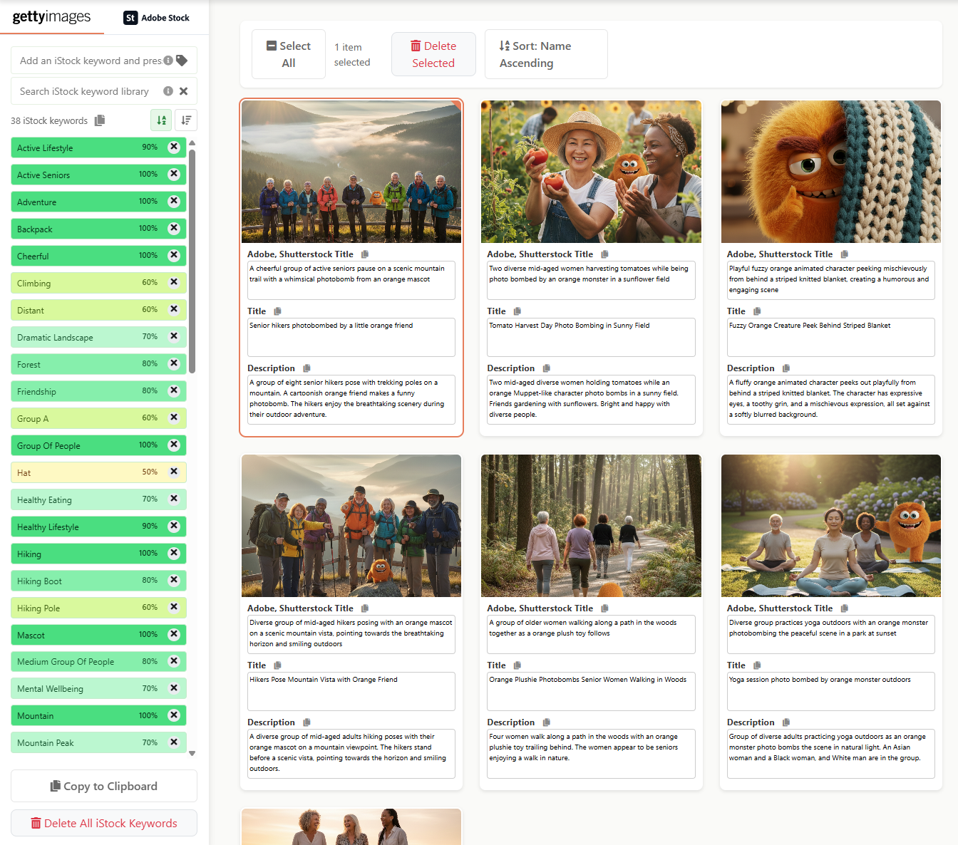 Edit interface showing keyword editing and bulk operations